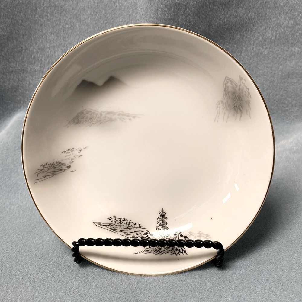 Two Fukagawa Arita Desert or Fruit Bowls Black Mountains and Pagoda (Set of two)